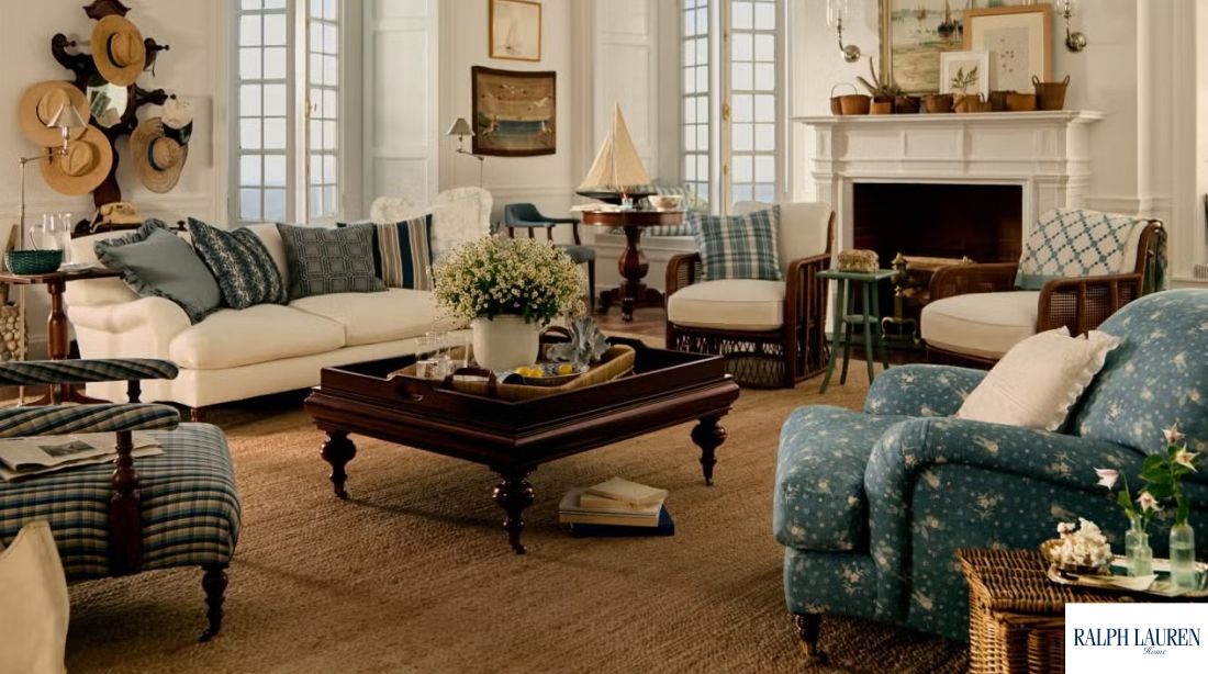 Ralph Lauren Home luxury upholstery fabrics styled in an elegant classic living room interior design
