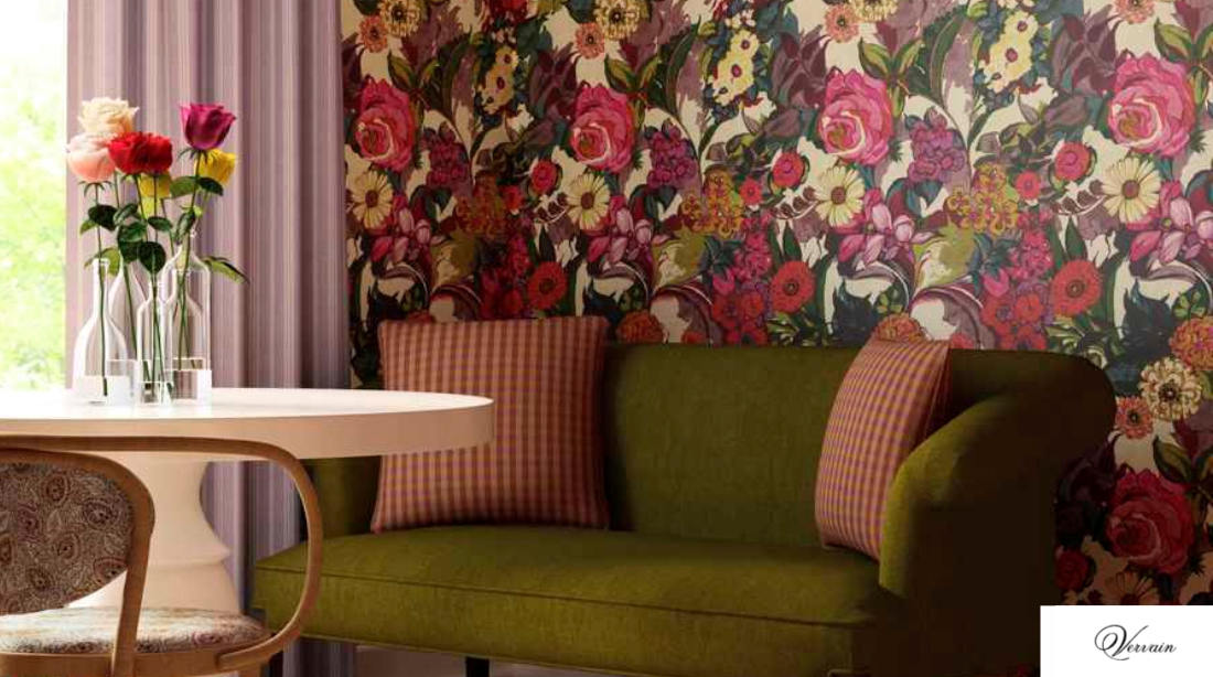 Vervain USA luxury floral wallcovering and designer fabric collection for elegant residential interiors in India